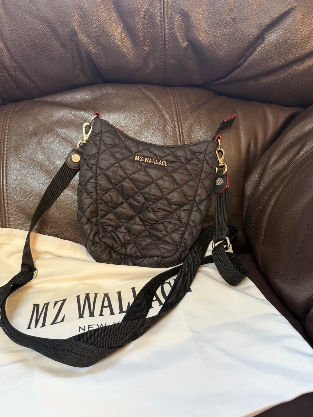 MZ Wallace Black Quilted Nylon Crossbody with Silver Hardware